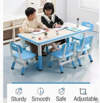 TROPOW Kids Table and Chairs.Height Adjustable Toddler Table and 6 Chair.Multi-Activity Table with Graffiti Desktop Non-Slip Legs for Ages 2-10.Children Activity Table for Daycare.Classroom.Blue